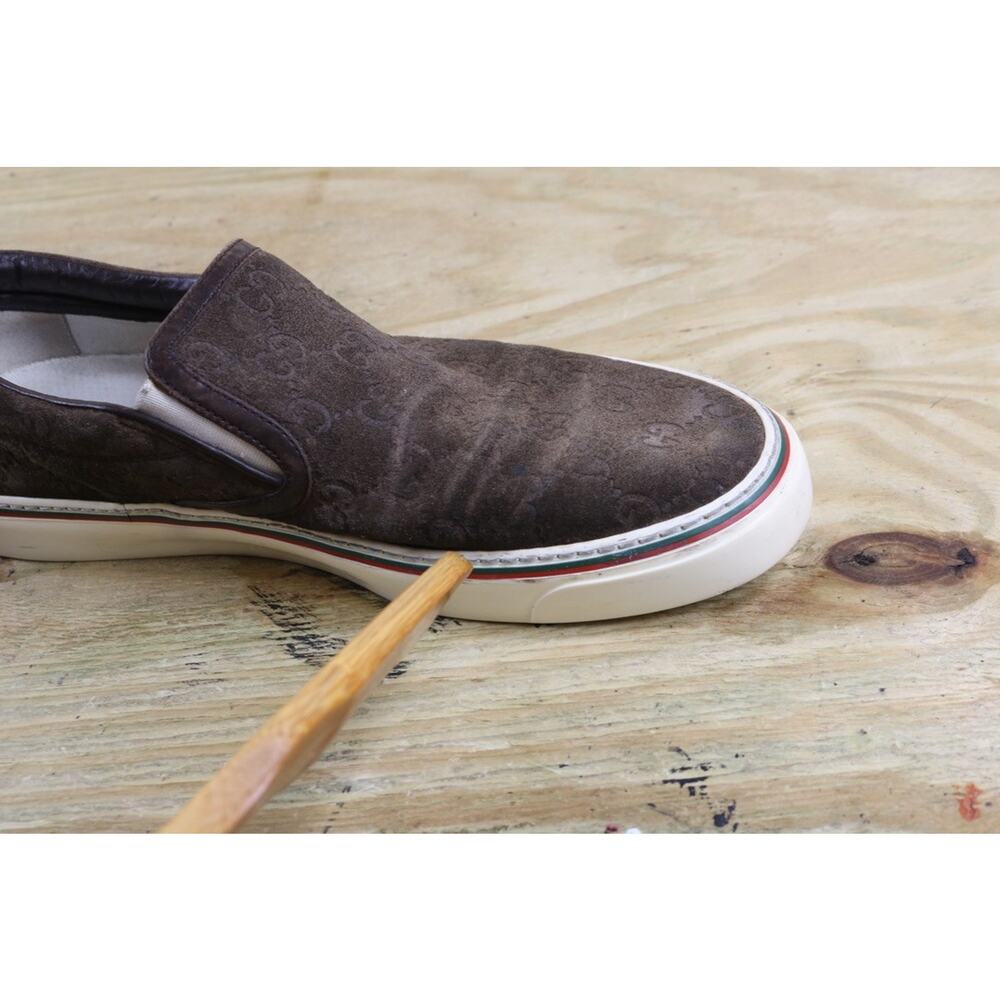Gucci Sneakers 41 Brown Suede Lifford Antique Slip On Shoes Italy - Picture 15 of 16